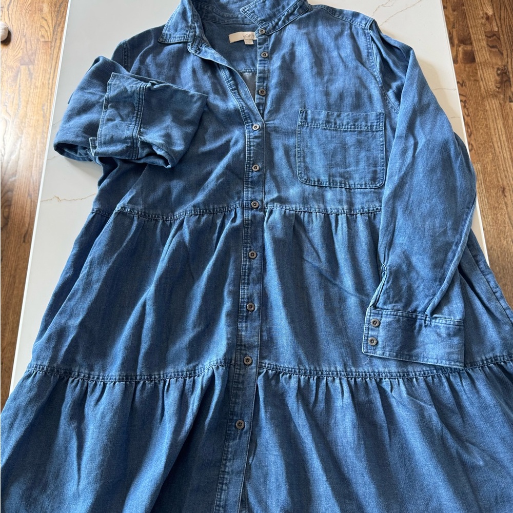 LOFT Blue Denim Button-Up Dress